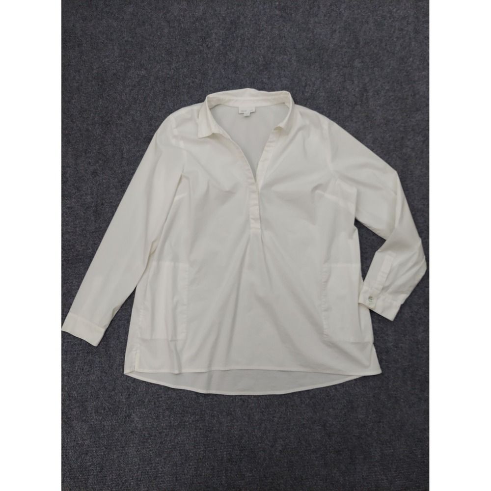 J Jill Popover Top Womens Medium White Collection Button Front Collared READ